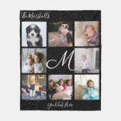 Couverture Polaire Monogramme 8 Photo Collage coloré Confetti Noir (Devant)