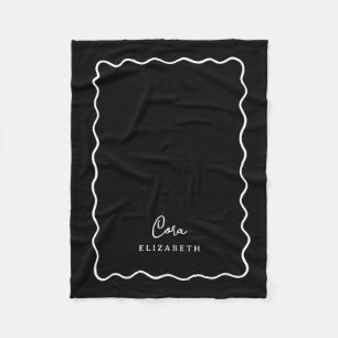 Couverture Polaire Monogramme à bordure ondulée noir et blanc