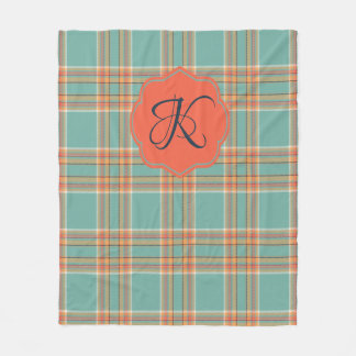 Couverture Polaire Monogramme à couche Turquoise et orange Tartan