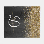 Couverture Polaire Monogramme à étincelle noire à Parties scintillant (Devant (Horizontal))
