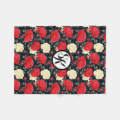 Couverture Polaire Monogramme à motif Rose rouge et crème (Devant (Horizontal))