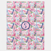 Couverture Polaire Monogramme à motifs rose et bleu Paris (Devant)