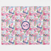 Couverture Polaire Monogramme à motifs rose et bleu Paris (Devant (Horizontal))