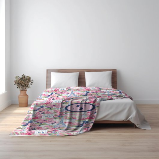 Couverture Polaire Monogramme à motifs rose et bleu Paris