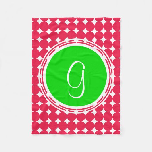 Couverture Polaire Monogramme à pois verts et rouges (Devant)