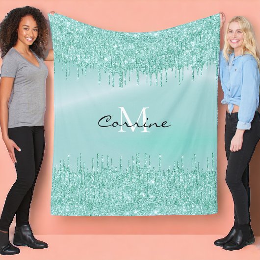 Couverture Polaire Monogramme Aqua Blue Driving Parties scintillant N