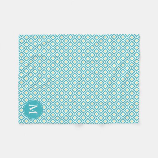 Couverture Polaire Monogramme Aqua Diamants Jaunes Ikat Motif (Devant (Horizontal))