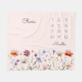 Couverture Polaire Monogramme Aquarelle Fleur sauvage Milestone Baby (Devant (Horizontal))