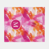 Couverture Polaire Monogramme Aquarelle rose orange Abstrait (Devant (Horizontal))
