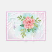 Couverture Polaire Monogramme Aquarelle Turquoise Ombre Rose rose (Devant (Horizontal))