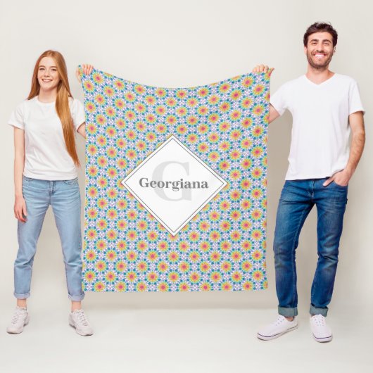 Couverture Polaire Monogramme Arc-en-ciel Floral Mandala Art Déco Van (En situation)