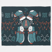 Couverture Polaire Monogramme Art folklorique Noël Chouettes bleues A (Devant (Horizontal))