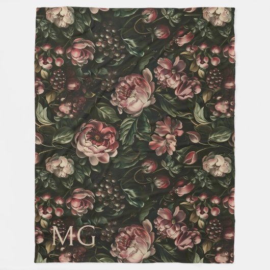 Couverture Polaire Monogramme Baroque Violet foncé Motif Floral (Devant)