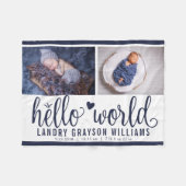 Couverture Polaire Monogramme bébé Stat 'Hello World' bleu marine (Devant (Horizontal))