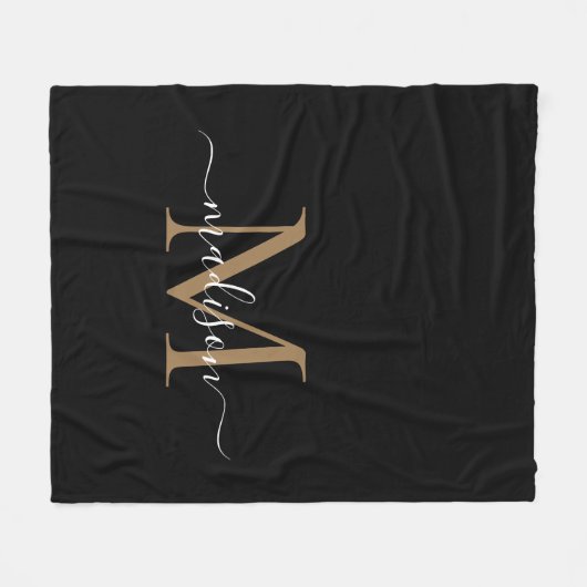 Couverture Polaire Monogramme Black Gold Moderne Girly Script élégant (Devant (Horizontal))