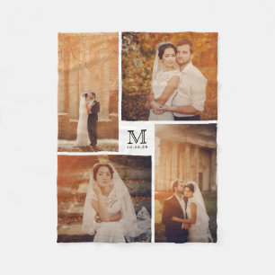 Couverture Polaire Monogramme blanc et noir 4 Mariage photo Collage