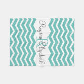 Couverture Polaire Monogramme blanc Turquoise Nom Keepsaké Chevron (Devant (Horizontal))