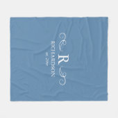 Couverture Polaire Monogramme bleu et blanc personnalisé (Devant (Horizontal))