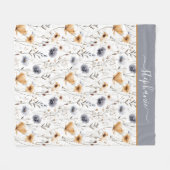 Couverture Polaire Monogramme Bleu Gris Beige Blanc Boho Floral (Devant (Horizontal))