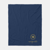 Couverture Polaire Monogramme bleu marine et or (Devant)