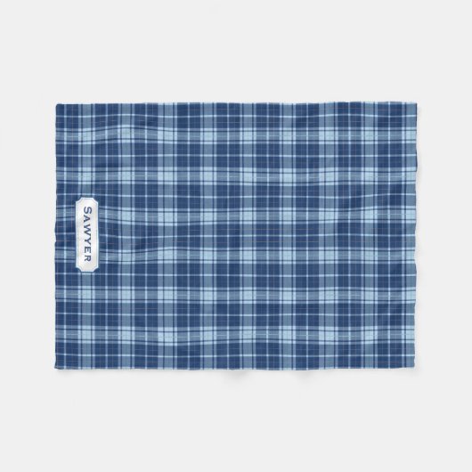 Couverture Polaire Monogramme Bleu Plaid Rustique Preppy Motif confor (Devant (Horizontal))