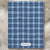 Couverture Polaire Monogramme Bleu Plaid Rustique Preppy Motif confor