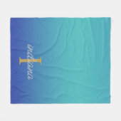 Couverture Polaire Monogramme Bleu Turquoise Moderne Nom de Script (Devant (Horizontal))