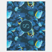 Couverture Polaire Monogramme Blue Yellow Tropical Fishes Illustratio (Devant)
