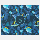 Couverture Polaire Monogramme Blue Yellow Tropical Fishes Illustratio (Devant (Horizontal))