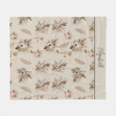 Couverture Polaire Monogramme Boho Beige Vert rose rose Floral Botani (Devant (Horizontal))
