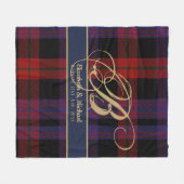 Couverture Polaire Monogramme BROWN Tartan bleu rouge Mariage des jeu (Devant (Horizontal))