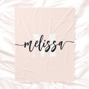 Couverture Polaire Monogramme Brush Calligraphie Blush rose