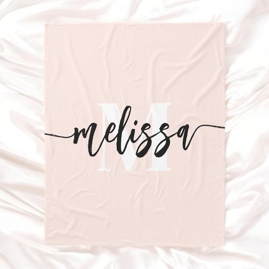 Couverture Polaire Monogramme Brush Calligraphie Blush rose