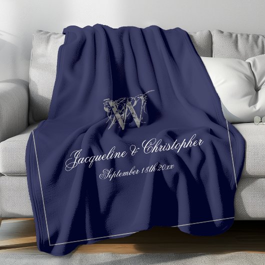 Couverture Polaire Monogramme cadeau mariage Script Keepsaké neuf