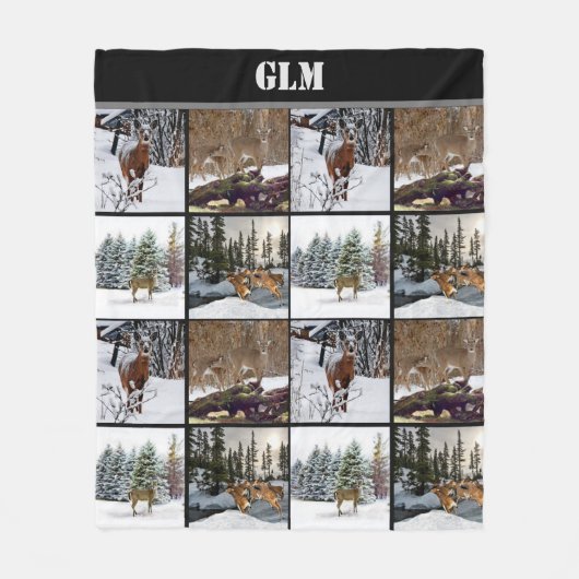 Couverture Polaire Monogramme Chasseurs de collage de cerfs Blanche e (Devant)