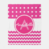 Couverture Polaire Monogramme Chevron blanc rose personnalisé (Devant)