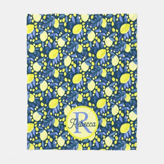 Couverture Polaire Monogramme Chic Nom Rustique Citron Citrons Feuill (Devant)