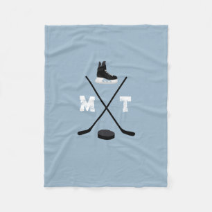 Couverture Polaire Monogramme classique de hockey sur glace bleu pous