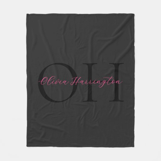 Couverture Polaire Monogramme classique moderne noir et rose (Devant)