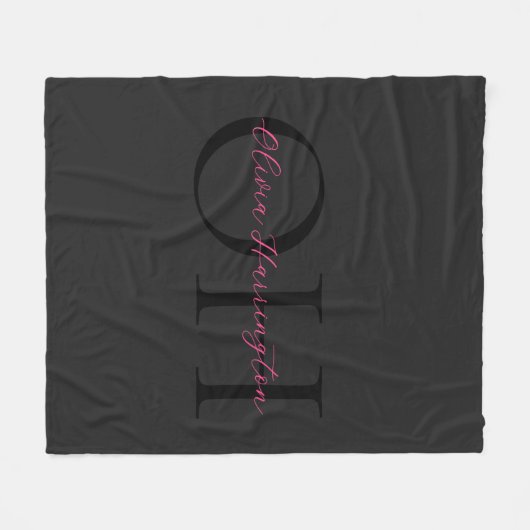 Couverture Polaire Monogramme classique moderne noir et rose (Devant (Horizontal))