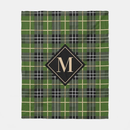 Couverture Polaire Monogramme classique rustique vert Tartan Plaid (Devant)