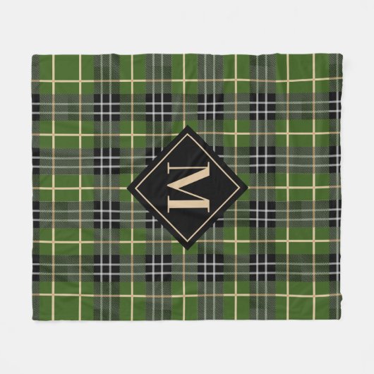 Couverture Polaire Monogramme classique rustique vert Tartan Plaid (Devant (Horizontal))