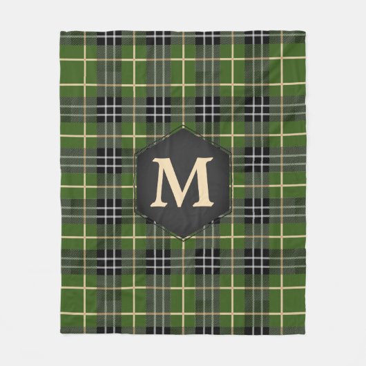 Couverture Polaire Monogramme classique rustique vert Tartan Plaid (Devant)