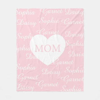 Couverture Polaire Monogramme cœur de la famille élégante rose script
