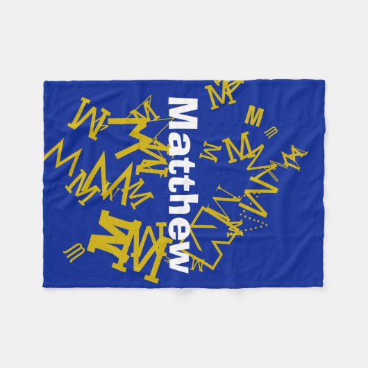 Couverture Polaire monogramme cool et nom en bleu marine et blanc (Devant (Horizontal))