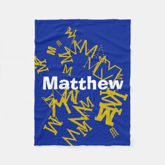Couverture Polaire monogramme cool et nom en bleu marine et blanc (Devant)