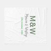 Couverture Polaire Monogramme couple gris vert moderne date romantiqu (Devant (Horizontal))