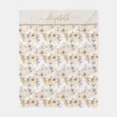 Couverture Polaire Monogramme Crème beige Brown Gris Floral Botanique (Devant)