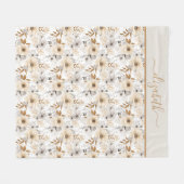 Couverture Polaire Monogramme Crème beige Brown Gris Floral Botanique (Devant (Horizontal))