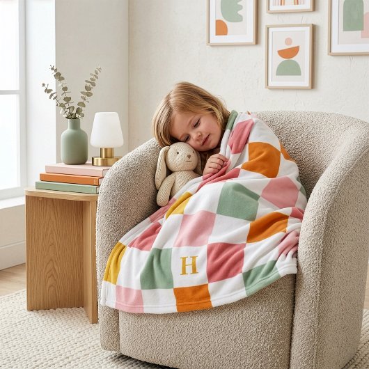 Couverture Polaire Monogramme damier multicolore boho